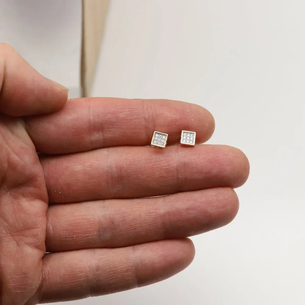 14k Small Square Diamond Earrings Lab Diamonds Studs Real 14k Gold - Picture 3 of 6